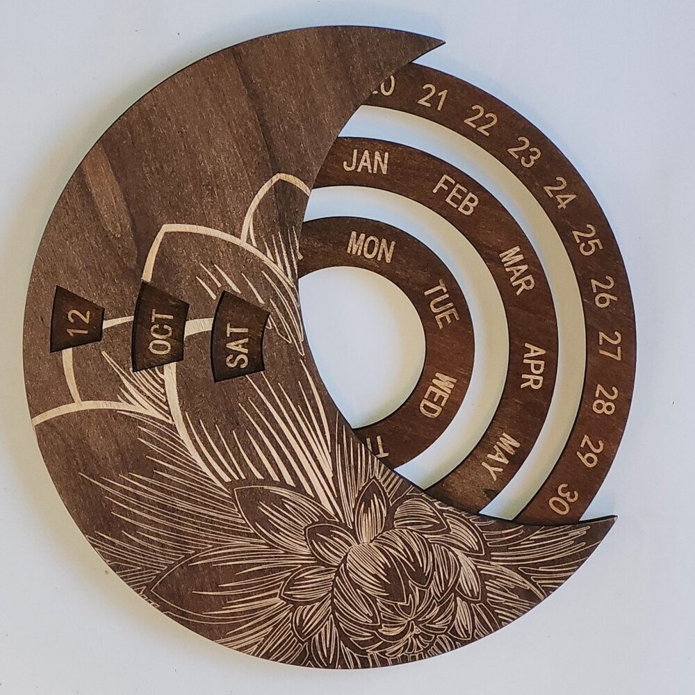 STUNNING Vintage Perpetual Wall Calendar Wooden Calendar Crescent Moon